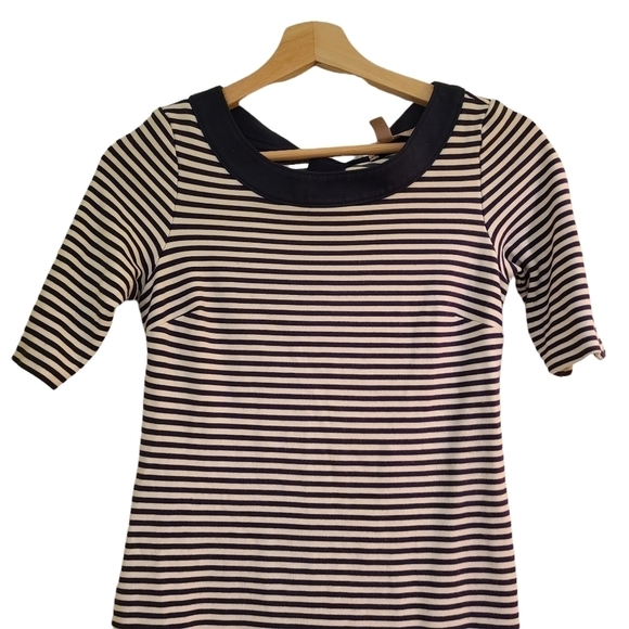 Banana Republic white blue striped crew-neck short-sleeved midi dress - Picture 2 of 7